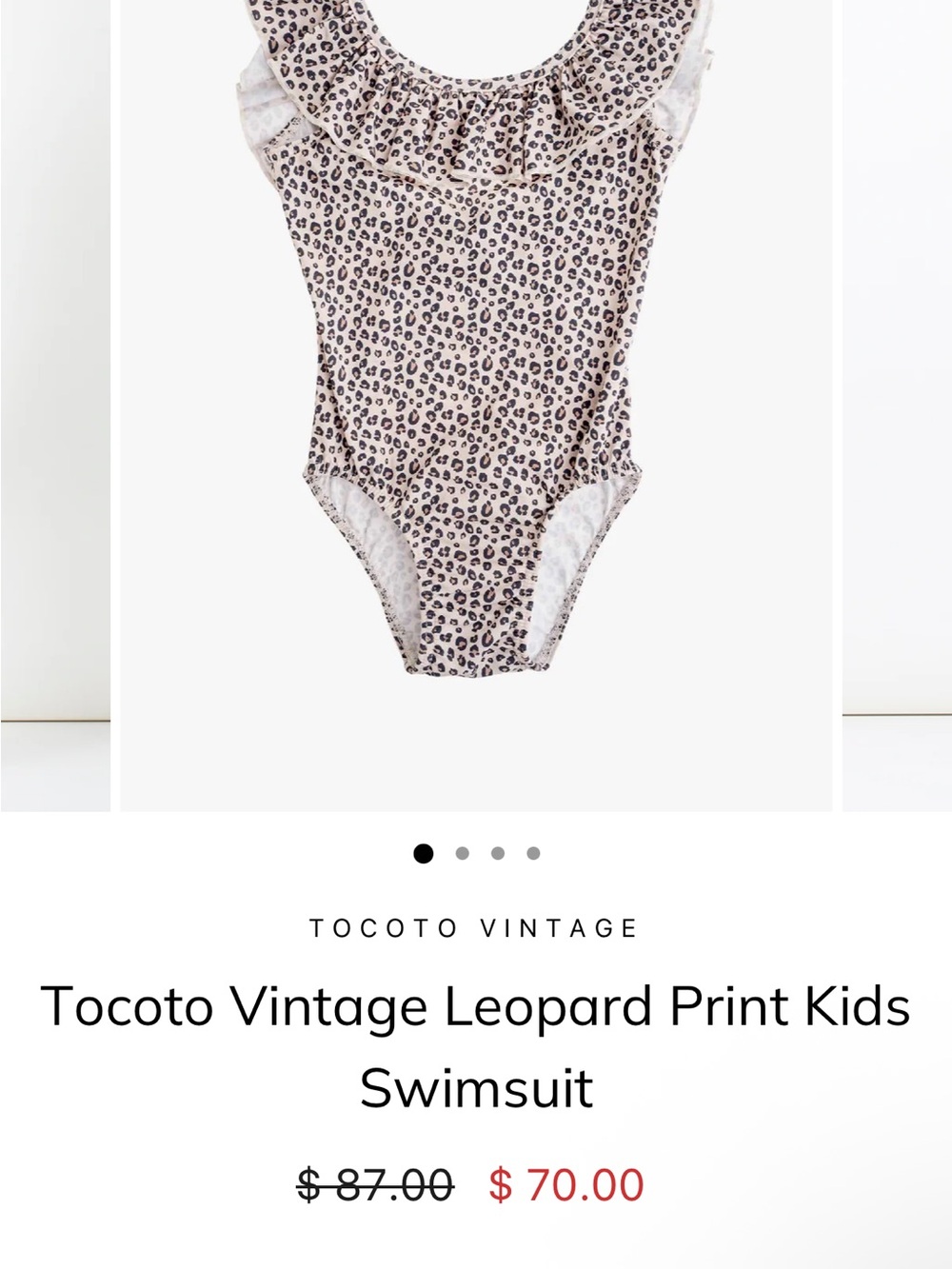Tocoto Vintage Leopard Print Ruffle One-Piece Swimsuit 4 years old